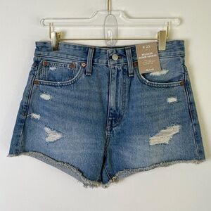 Madewell relaxed denim shorts, distressed, medium wash, mid rise, size 25,‎ NWT